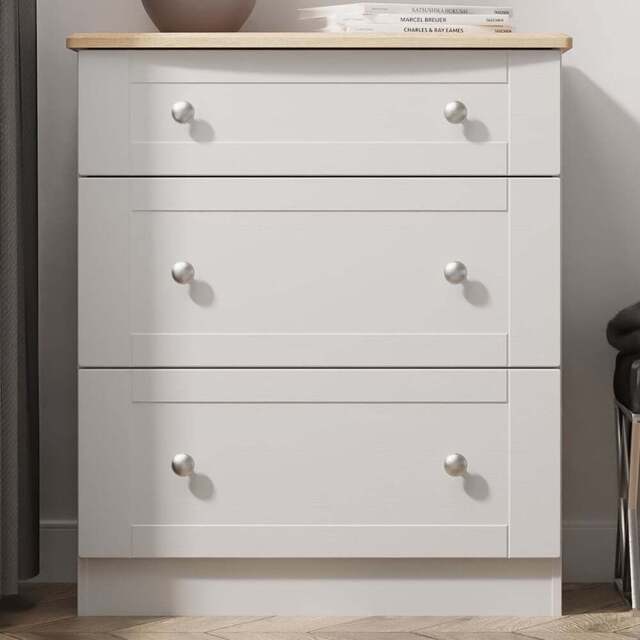 Crowndale Sussex 3 Drawer Grey Ash and Bardolino Oak Deep Chest of Drawers Ready Assembled - Grey Ash & Bardolino Oak - Wilko - image 1