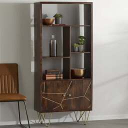 Brooklyn Ozella 2 Door 5 Shelf Dark Gold Large Bookcase - Brown - Wilko