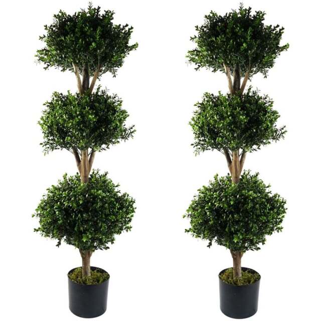 Leaf Artificial Buxus Triple Ball Topiary Tree 120cm 2 Pack - Size: 120 x 40 x 40cm - Green - Wilko - image 1