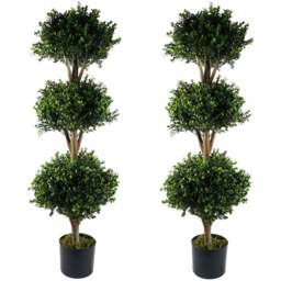 Leaf Artificial Buxus Triple Ball Topiary Tree 120cm 2 Pack - Size: 120 x 40 x 40cm - Green - Wilko - thumbnail 1