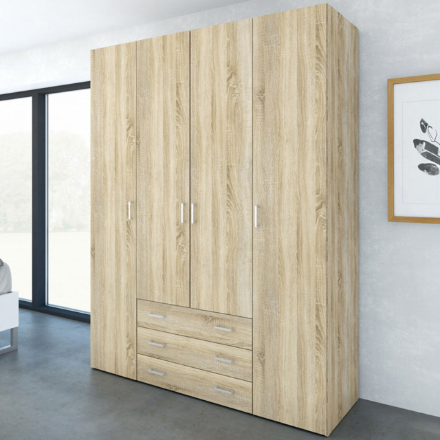 Florence Space 4 Door 3 Drawer Oak Wardrobe - Size: 4 Door, 3 Drawer - Brown - Furniture To Go - Wilko - image 1