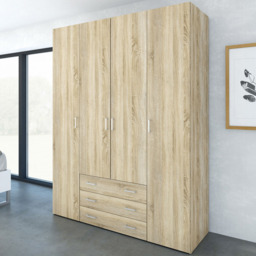Florence Space 4 Door 3 Drawer Oak Wardrobe - Size: 4 Door, 3 Drawer - Brown - Furniture To Go - Wilko - thumbnail 1