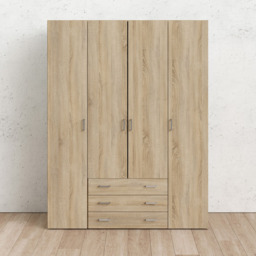 Florence Space 4 Door 3 Drawer Oak Wardrobe - Size: 4 Door, 3 Drawer - Brown - Furniture To Go - Wilko - thumbnail 6