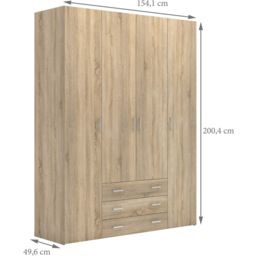 Florence Space 4 Door 3 Drawer Oak Wardrobe - Size: 4 Door, 3 Drawer - Brown - Furniture To Go - Wilko - thumbnail 7