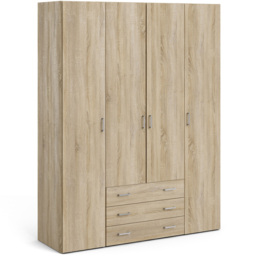 Florence Space 4 Door 3 Drawer Oak Wardrobe - Size: 4 Door, 3 Drawer - Brown - Furniture To Go - Wilko - thumbnail 3