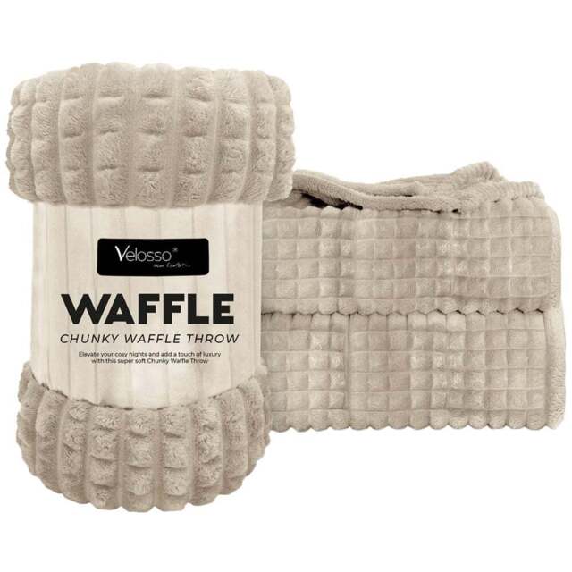 Velosso Mink Waffle Plush Throw 200 x 240cm - Size: 200 x 240 x 1cm - Wilko - image 1