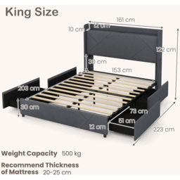Costway King Size Bed Frame with LED Lights and Charging Station - Grey - Wilko - thumbnail 4