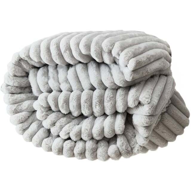 Groundlevel Extra Large Grey Stripe Super Soft Luxury Faux Fur Throw - Size: 232 x 200 x 232cm - Wilko - image 1
