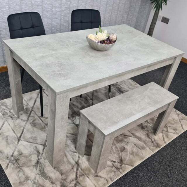 Portland Velvet 4 Seater Dining Set with Bench Stone Grey and Black - Wilko - image 1