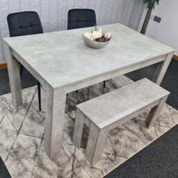 Portland Velvet 4 Seater Dining Set with Bench Stone Grey and Black - Wilko