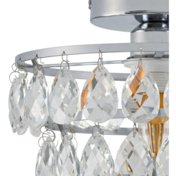 Living and Home Chrome Iron Crystal E27 LED Semi Flush Light - Size: 26 x 24.5 x 24.5cm - Chrome + Clear - Wilko - thumbnail 7
