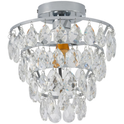 Living and Home Chrome Iron Crystal E27 LED Semi Flush Light - Size: 26 x 24.5 x 24.5cm - Chrome + Clear - Wilko - thumbnail 4