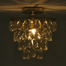Living and Home Chrome Iron Crystal E27 LED Semi Flush Light - Size: 26 x 24.5 x 24.5cm - Chrome + Clear - Wilko - thumbnail 3