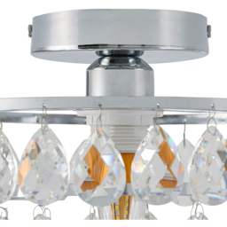Living and Home Chrome Iron Crystal E27 LED Semi Flush Light - Size: 26 x 24.5 x 24.5cm - Chrome + Clear - Wilko - thumbnail 6
