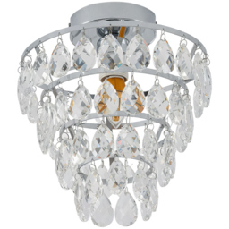 Living and Home Chrome Iron Crystal E27 LED Semi Flush Light - Size: 26 x 24.5 x 24.5cm - Chrome + Clear - Wilko - thumbnail 5