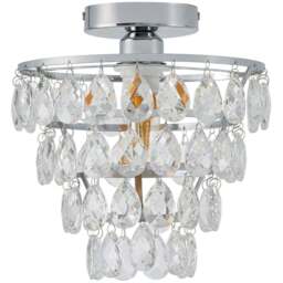 Living and Home Chrome Iron Crystal E27 LED Semi Flush Light - Size: 26 x 24.5 x 24.5cm - Chrome + Clear - Wilko - thumbnail 1