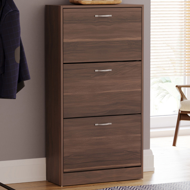 Vida Designs Walnut 3-Drawer Shoe Cabinet Rack - Size: 24cm x 60 x 118cm - Brown - Wilko - image 1