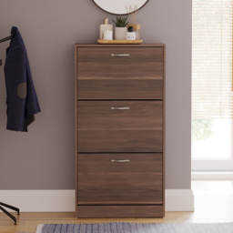 Vida Designs Walnut 3-Drawer Shoe Cabinet Rack - Size: 24cm x 60 x 118cm - Brown - Wilko - thumbnail 4