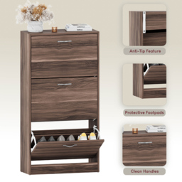 Vida Designs Walnut 3-Drawer Shoe Cabinet Rack - Size: 24cm x 60 x 118cm - Brown - Wilko - thumbnail 6