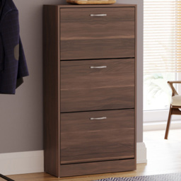 VIDA DESIGNS Walnut 3-Drawer Shoe Cabinet Rack - Size: 24cm x 60 x 118cm - Brown - Wilko