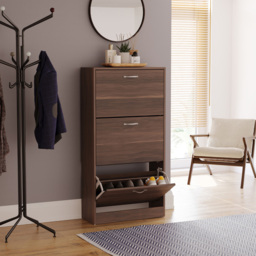 Vida Designs Walnut 3-Drawer Shoe Cabinet Rack - Size: 24cm x 60 x 118cm - Brown - Wilko - thumbnail 5