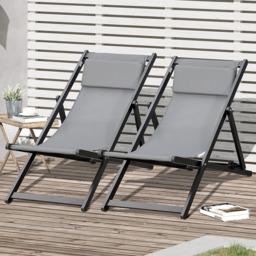 Outsunny Set of 2 Grey Folding Deck Chair - Size: 1 Seater - Wilko