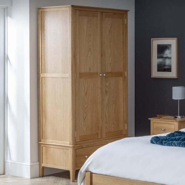 Julian Bowen Cotswold 2 Door Single Drawer Natural Wardrobe - Size: 2 Door, Single Drawer - Brown - Wilko - image 1