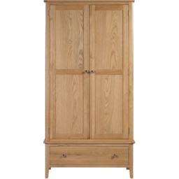 Julian Bowen Cotswold 2 Door Single Drawer Natural Wardrobe - Size: 2 Door, Single Drawer - Brown - Wilko - thumbnail 4
