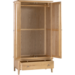 Julian Bowen Cotswold 2 Door Single Drawer Natural Wardrobe - Size: 2 Door, Single Drawer - Brown - Wilko - thumbnail 5