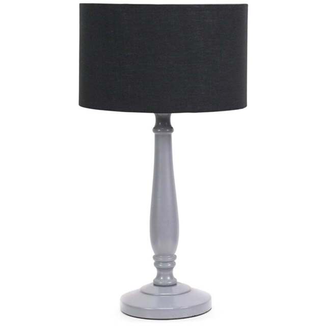 ValueLights Victoria Black Fabric Drum Shade Grey Wood Traditional Stem LED Table Lamp - Size: 45.5 x 25.5 x 25.5cm - Wilko - image 1
