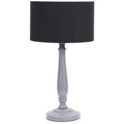 ValueLights Victoria Black Fabric Drum Shade Grey Wood Traditional Stem LED Table Lamp - Size: 45.5 x 25.5 x 25.5cm - Wilko