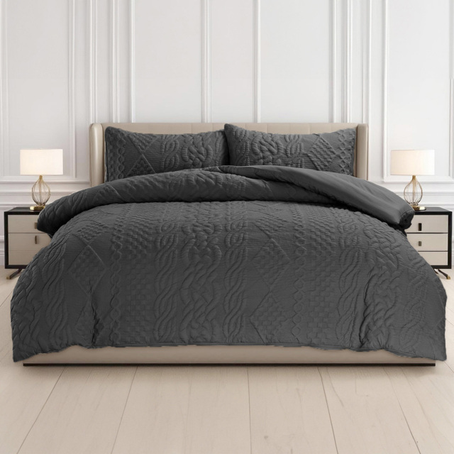Velosso Single Charcoal Quilted Knit Duvet Set - Wilko - image 1