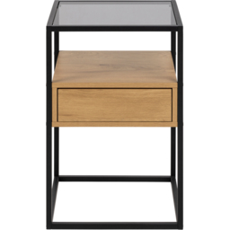 Florence Randolf Single Drawer Single Shelf Black and Oak Smoked Glass Bedside Table - Furniture To Go - Wilko - thumbnail 4