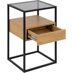 Florence Randolf Single Drawer Single Shelf Black and Oak Smoked Glass Bedside Table - Furniture To Go - Wilko - thumbnail 5
