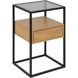 Florence Randolf Single Drawer Single Shelf Black and Oak Smoked Glass Bedside Table - Furniture To Go - Wilko - thumbnail 3