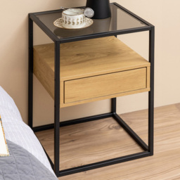 Florence Randolf Single Drawer Single Shelf Black and Oak Smoked Glass Bedside Table - Furniture To Go - Wilko - thumbnail 1