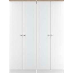 Crowndale Sussex 4 Door White Ash and Bardolino Oak Tall Mirror Wardrobe Ready Assembled - White Ash & Bardolino Oak - Wilko - thumbnail 3