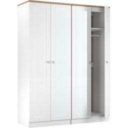 Crowndale Sussex 4 Door White Ash and Bardolino Oak Tall Mirror Wardrobe Ready Assembled - White Ash & Bardolino Oak - Wilko - thumbnail 6