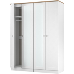 Crowndale Sussex 4 Door White Ash and Bardolino Oak Tall Mirror Wardrobe Ready Assembled - White Ash & Bardolino Oak - Wilko - thumbnail 5