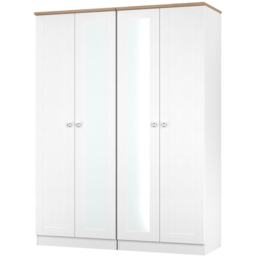 Crowndale Sussex 4 Door White Ash and Bardolino Oak Tall Mirror Wardrobe Ready Assembled - White Ash & Bardolino Oak - Wilko - thumbnail 4