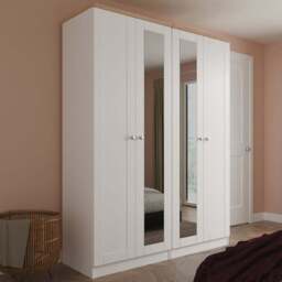Crowndale Sussex 4 Door White Ash and Bardolino Oak Tall Mirror Wardrobe Ready Assembled - White Ash & Bardolino Oak - Wilko - thumbnail 1