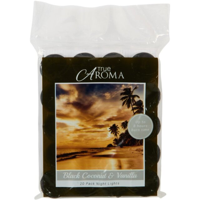 Pack of 20 Tealight Scented Candles Black Coconut and Vanilla - True Aroma - Wilko - image 1