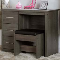 Seconique Lisbon 3 Drawer Black Wood Grain Faux Leather Dressing Table Set - Size: 40 x 90 x 73cm - Wilko