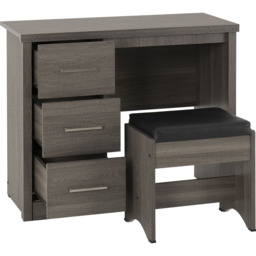 Seconique Lisbon 3 Drawer Black Wood Grain Faux Leather Dressing Table Set - Size: 40 x 90 x 73cm - Wilko - thumbnail 5