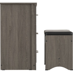 Seconique Lisbon 3 Drawer Black Wood Grain Faux Leather Dressing Table Set - Size: 40 x 90 x 73cm - Wilko - thumbnail 6