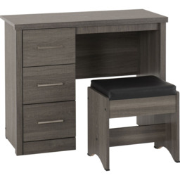 Seconique Lisbon 3 Drawer Black Wood Grain Faux Leather Dressing Table Set - Size: 40 x 90 x 73cm - Wilko - thumbnail 3