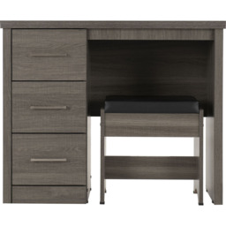 Seconique Lisbon 3 Drawer Black Wood Grain Faux Leather Dressing Table Set - Size: 40 x 90 x 73cm - Wilko - thumbnail 4