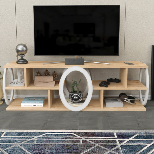 Decorotika Fale 7 Shelf Oak and White Modern TV Unit - Size: 45 x 140 x 35cm - Multi - Wilko - image 1