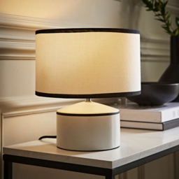 ValueLights Julia Black Trim Ceramic Table Lamp with Linen Shade and Bulb - Size: 27 x 25 x 25cm - White - Wilko - thumbnail 7