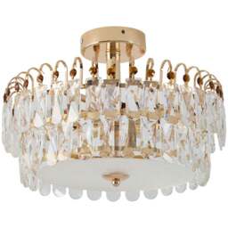 Living and Home Gold Crystal Semi Flush Mount E14 Ceiling Light - Size: 26.5 x 38.5 x 38.5cm - Gold+ Transparent - Wilko - thumbnail 1